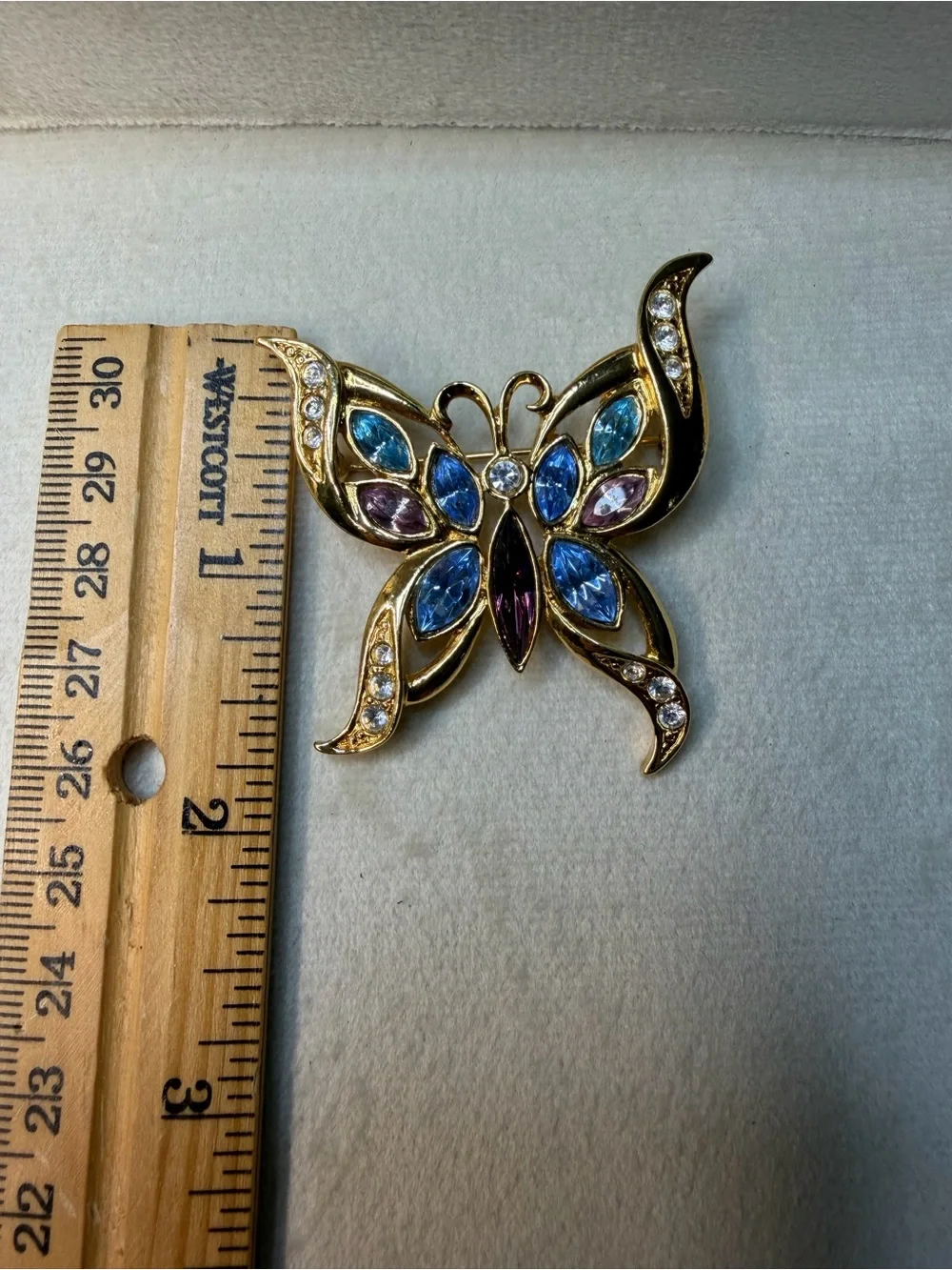 Gold-Tone Multicolor Butterfly Brooch - Blue Pink Accents